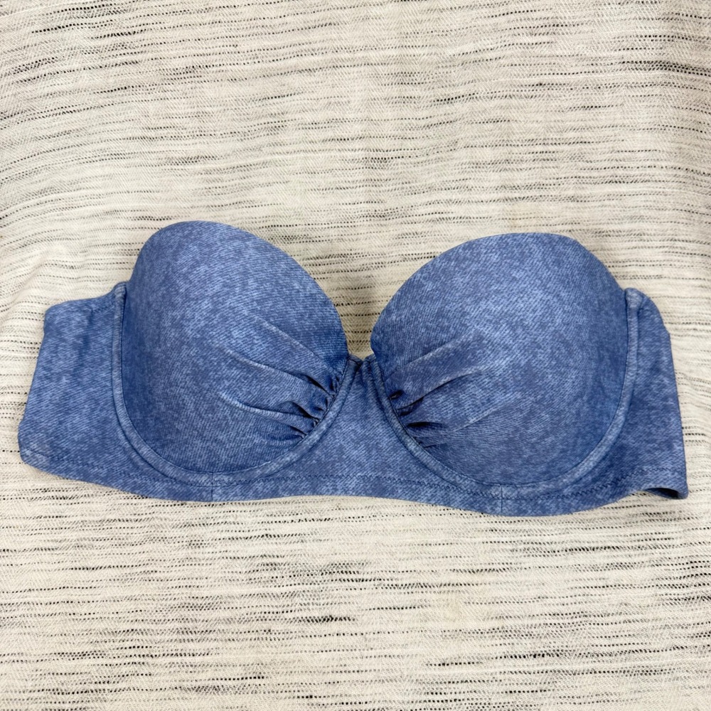 Aerie Demi Push Up Strapless Bra 36C Lightly Lined Ruched Missing Straps Padded